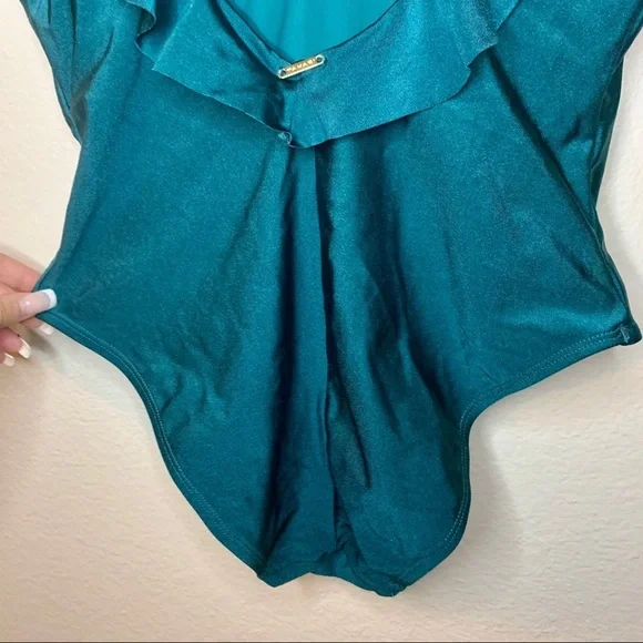 Tahari peacock teal ruffle one piece bikini small - Picture 6 of 10